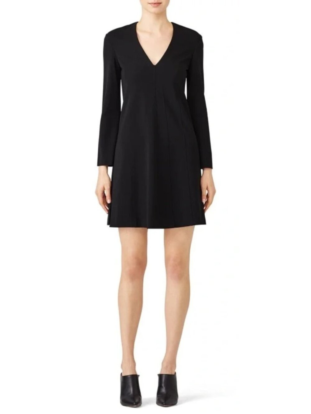 Derek Lam Long Sleeve V Neck Mini Dress Black Crepe 4